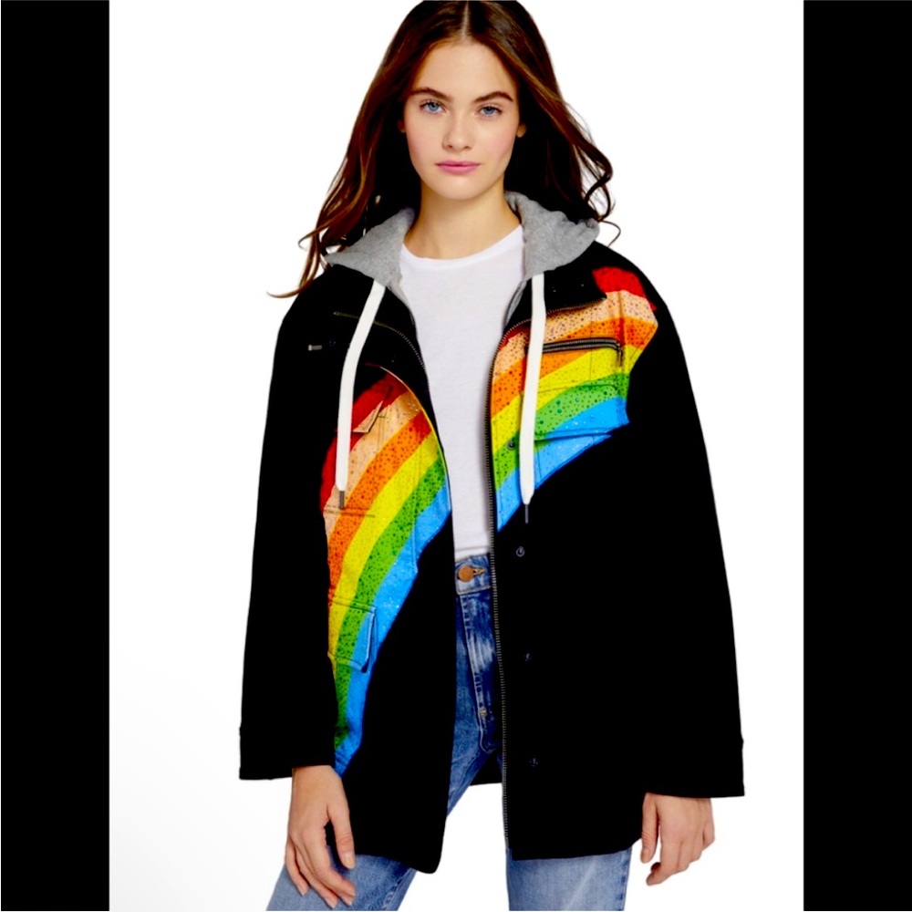 🌈🏳️‍🌈Alice + Olivia Astor Rainbow Friends With Me Collab coat XS